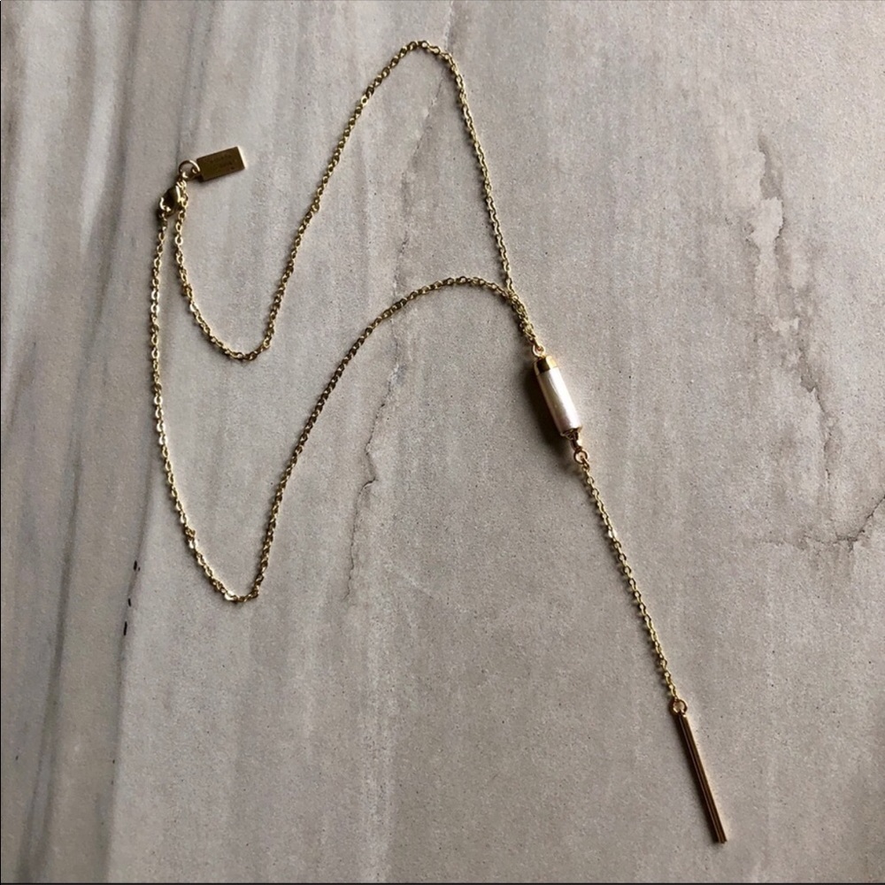 14K Gold Pearl Lariat Country Girl Chic Necklace - Picture 6 of 6